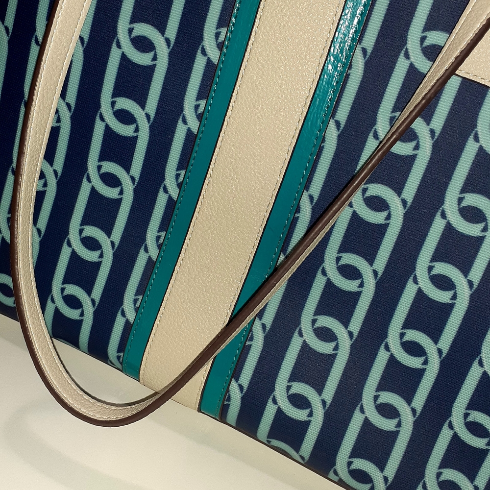 Blue and Cream Patterned Tote - Picture 2 of 6